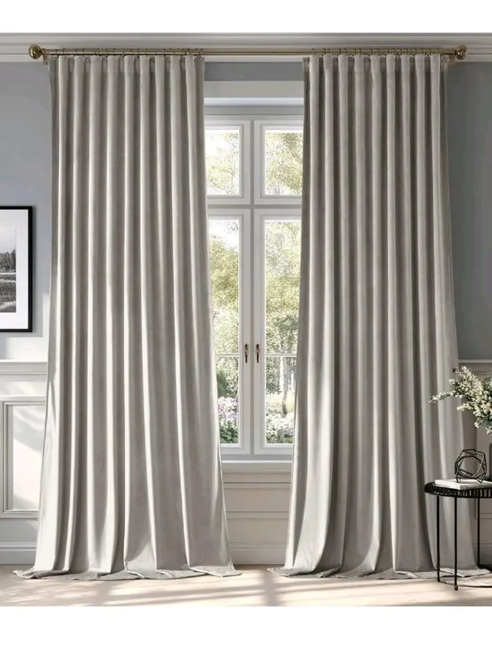 2 Silver Gray Velvet Pinch Pleat Blackout Curtain Panels W52 X L108 Inches